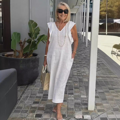Women Cotton And Linen Casual Summer Beach Dress