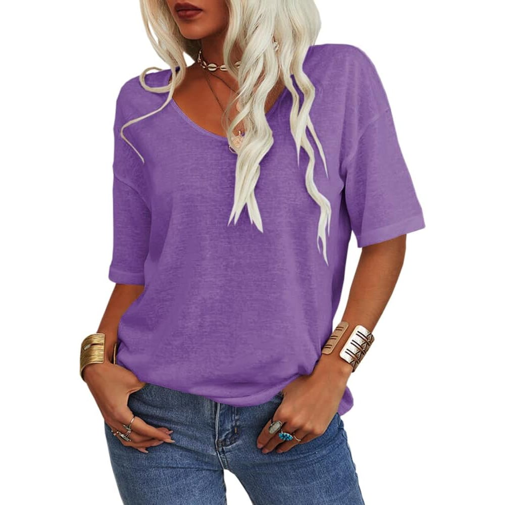 ✨Last Day 49% OFF✨Women's Solid Color V-Neck T-shirt Quick Ship Buy 2 Get Free Shipping Today