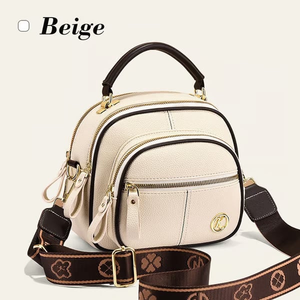 Classic Leather Crossbody Bag with Multifunctional Compartments & Adjustable Wide Strap