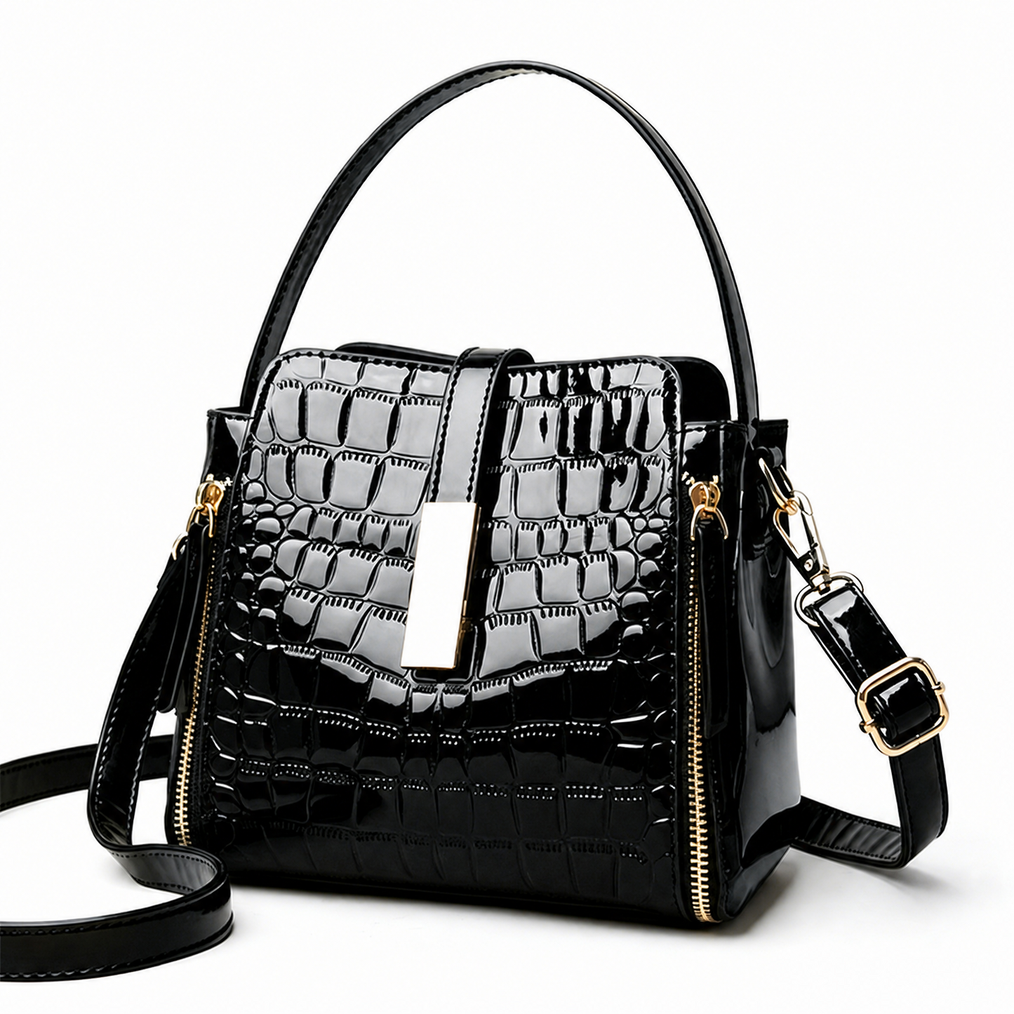 Limited-time 50% off🔥Shiny crocodile-print handbag with gold hardware