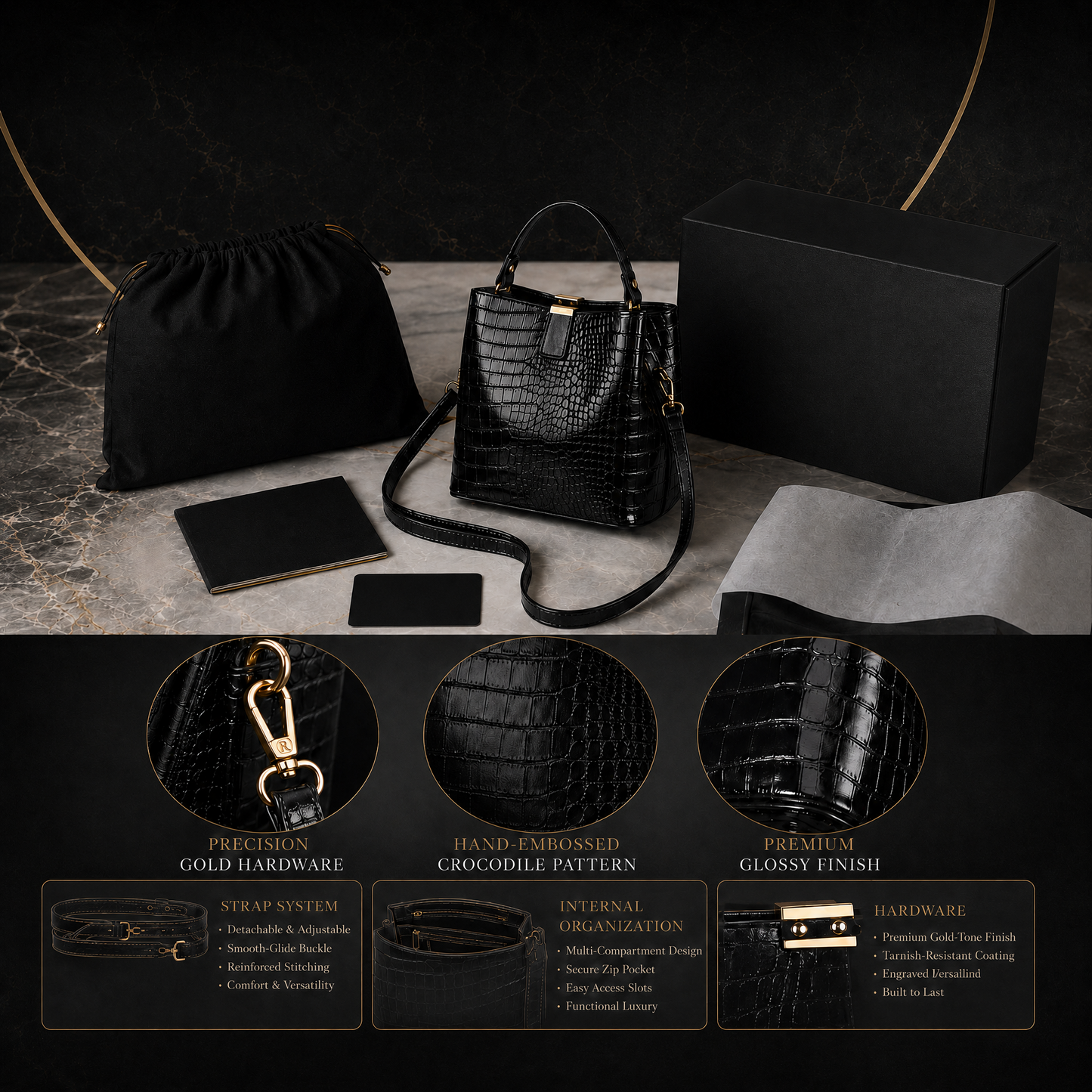 Limited-time 50% off🔥Shiny crocodile-print handbag with gold hardware