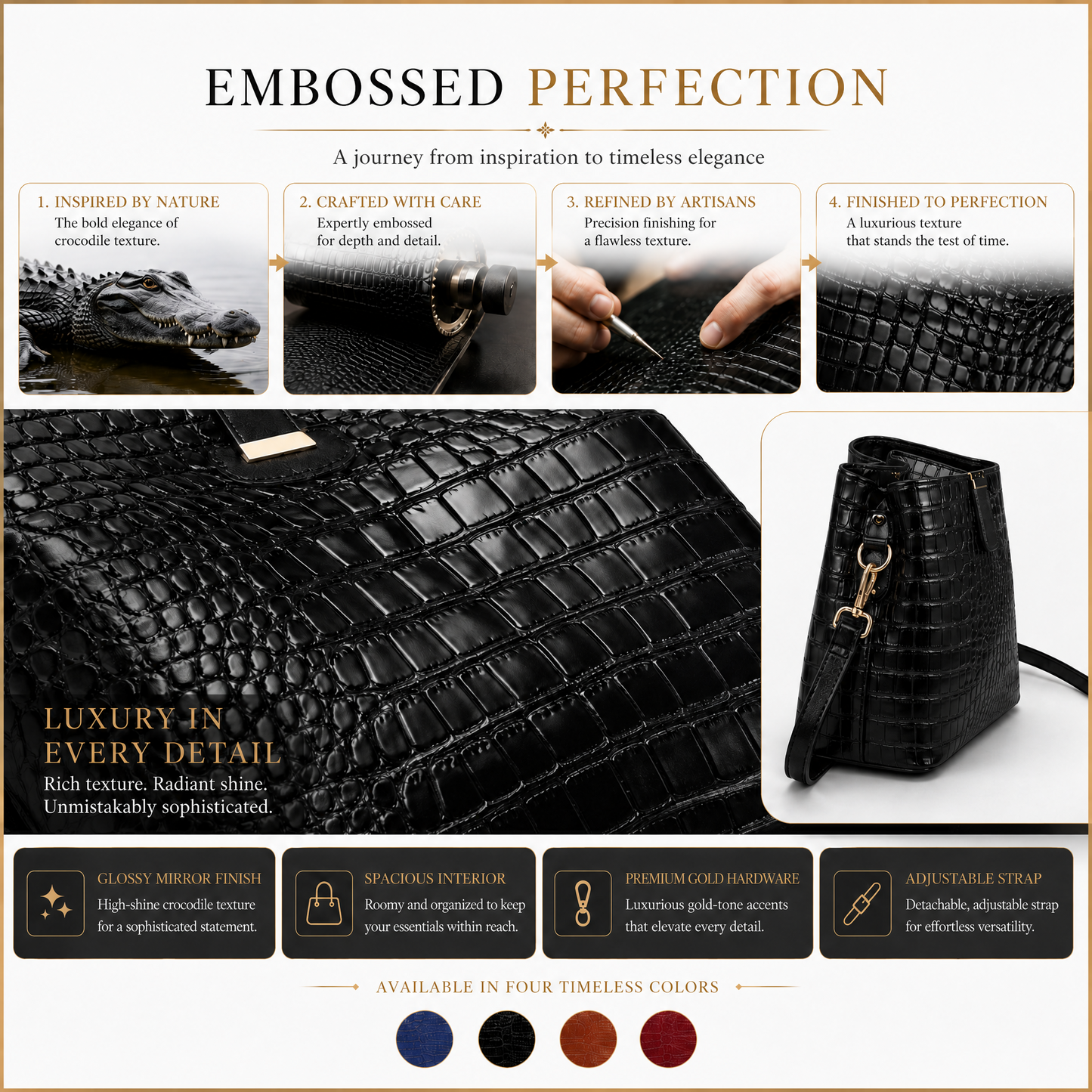 Limited-time 50% off🔥Shiny crocodile-print handbag with gold hardware