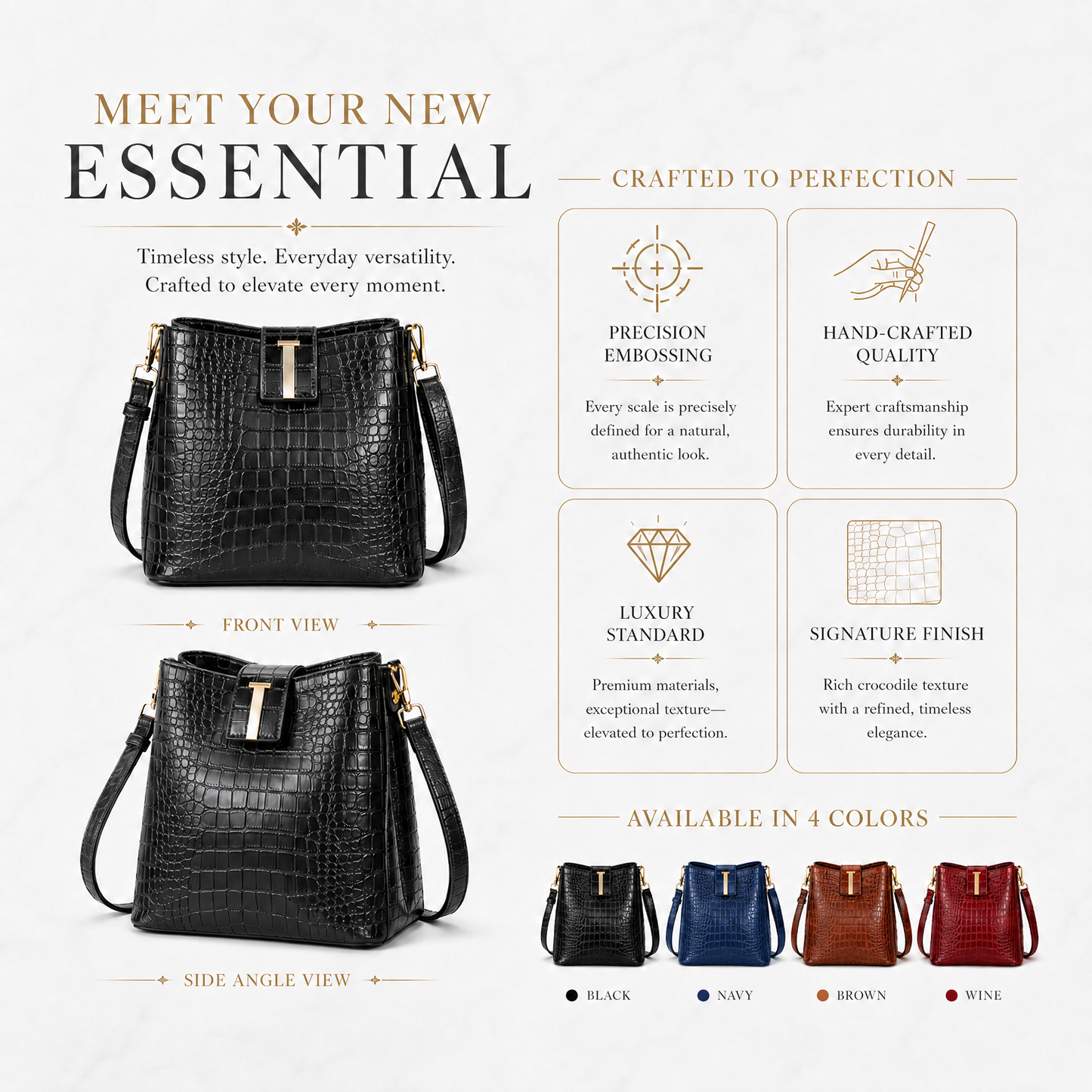 Limited-time 50% off🔥Shiny crocodile-print handbag with gold hardware