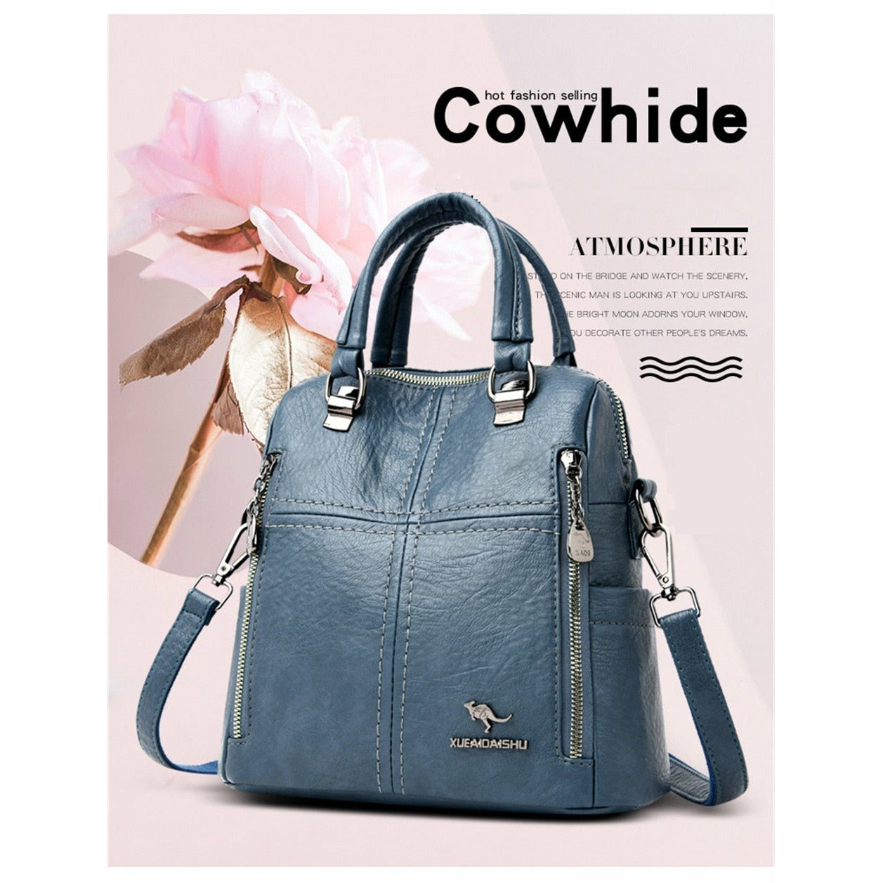 High Quality PU Leather Backpack Women Shoulder Bags Multifunction Travel Backpack