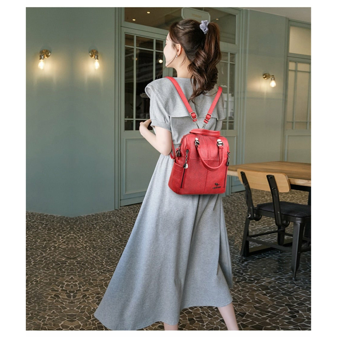 High Quality PU Leather Backpack Women Shoulder Bags Multifunction Travel Backpack
