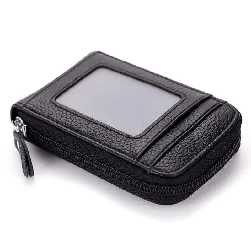 Unisex RFID Blocking Leather Wallet with Zipper & ID Card Holder
