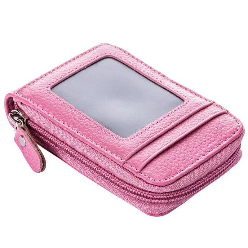 Unisex RFID Blocking Leather Wallet with Zipper & ID Card Holder