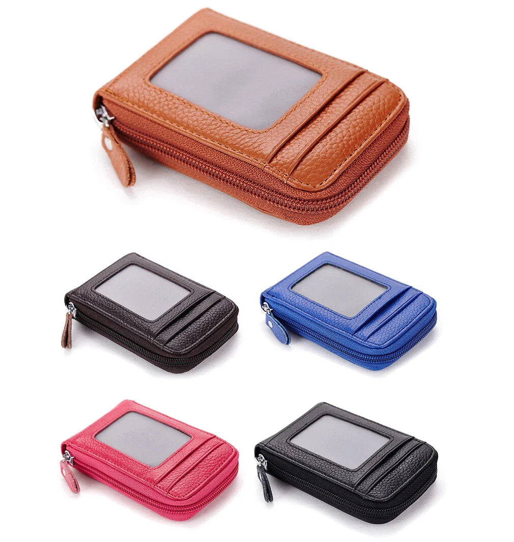 Unisex RFID Blocking Leather Wallet with Zipper & ID Card Holder