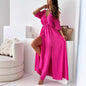 Elegant sexy V-neck dress with side slit for women