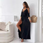 Elegant sexy V-neck dress with side slit for women