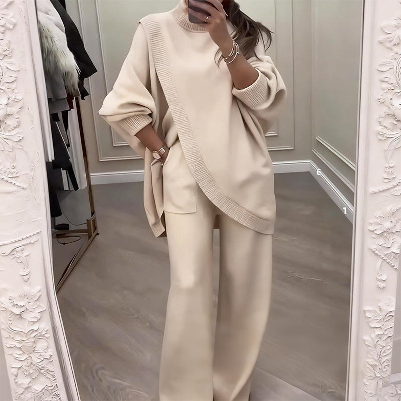 Women's 2-piece set – Asymmetrical sweater with wide-leg pants