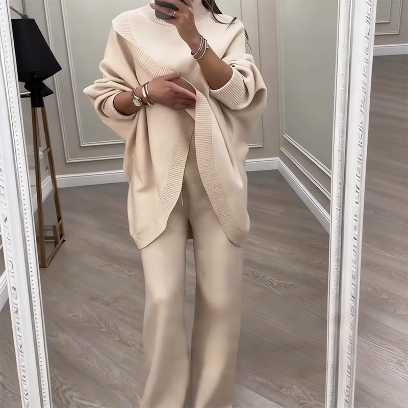 Women's 2-piece set – Asymmetrical sweater with wide-leg pants