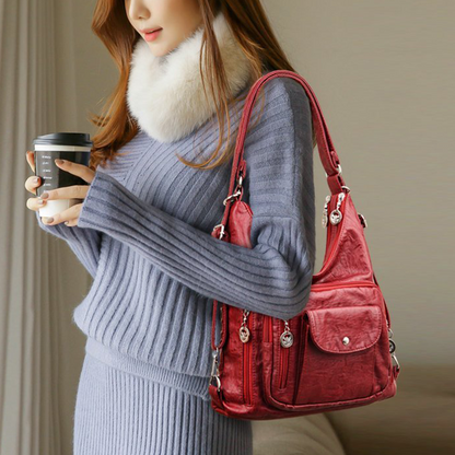 Women's Convertible Multi-Pocket Shoulder Bag - 3 Ways to Wear