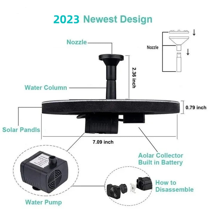🔥56% OFF | Solar Bird Bath Fountain Pump with 4 Nozzles for Garden & Pond