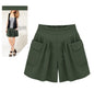 Women Summer Loose Casual Shorts Culottes Elastic Waist Wide Shorts with Pockets