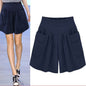 Women Summer Loose Casual Shorts Culottes Elastic Waist Wide Shorts with Pockets